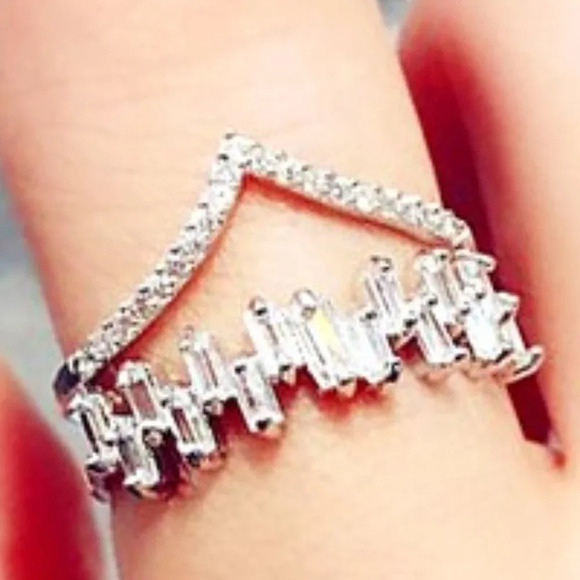 😍Romantic Design Tiny Rectangle Gems Twisted Double Layer Silver Ring, L227 - Picture 1 of 5